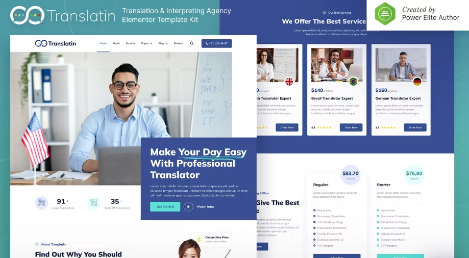 Translatin – Translation Services & Interpreting Agency Elementor Template