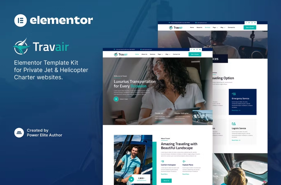 Travair – Private Jet & Helicopter Charter Elementor Template