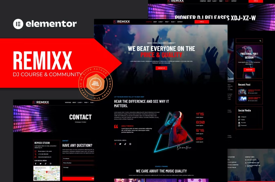 Remixx – Dj Course & Community Elementor Template