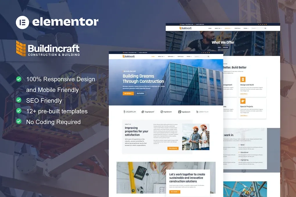 BuildinCraft- Construction & Building Elementor Template