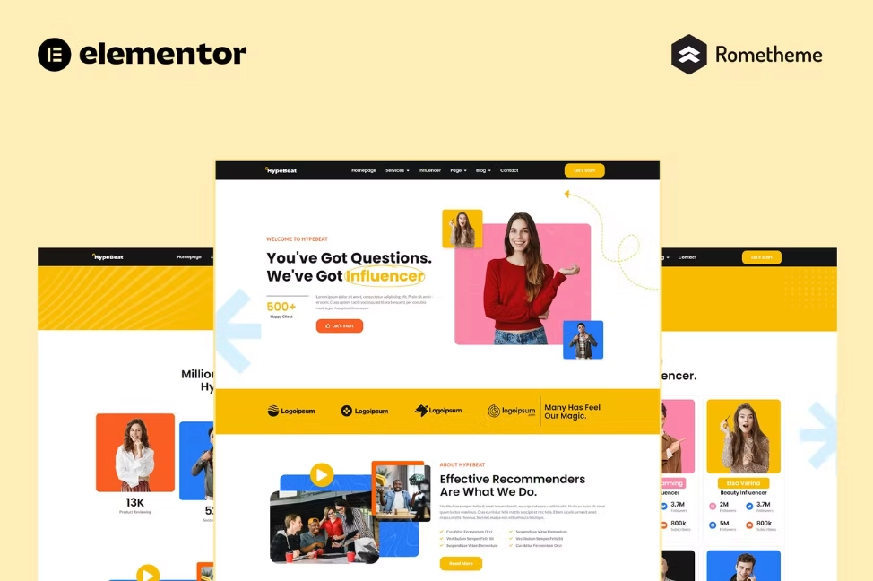 Hypebeat – Influencer Marketing Agency Elementor Pro Full Site Template