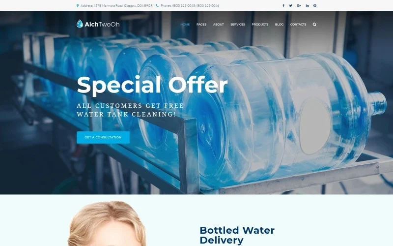 AichTwoOh – Water Delivery Service Responsive WordPress Theme
