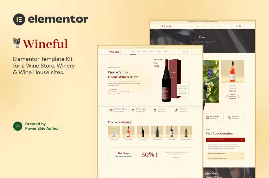 Wineful – Wine Store & Winery Elementor Template