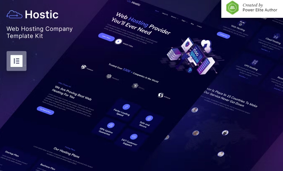 Hostic – Web Hosting Company Elementor Template