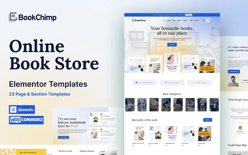 BookChimp – Online Book Store Website Elementor Template