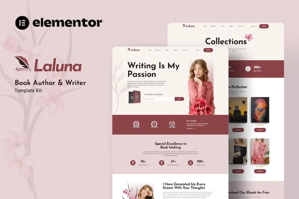 Laluna – Book Author & Writer Elementor Template