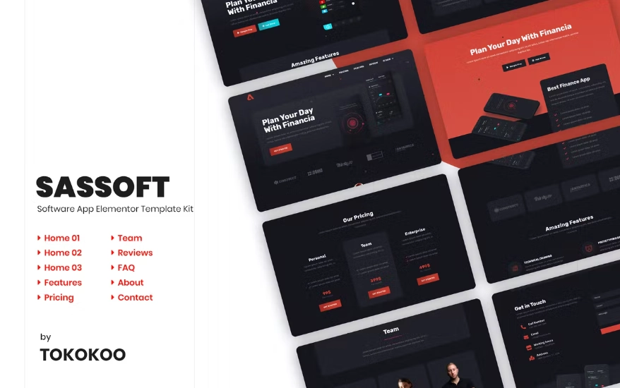 Sassoft | Mobile App & Fintech Startup Elementor Template