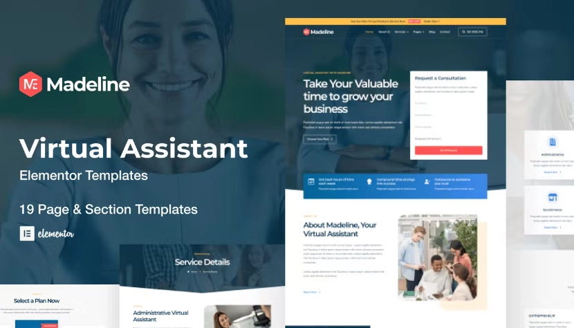 Madeline – Virtual Assistant Website Elementor Template