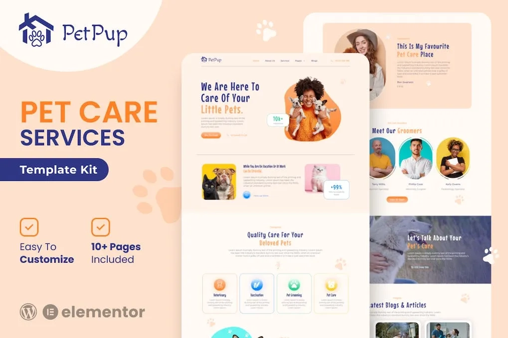 PetPup – Pet Care Services Elementor Template