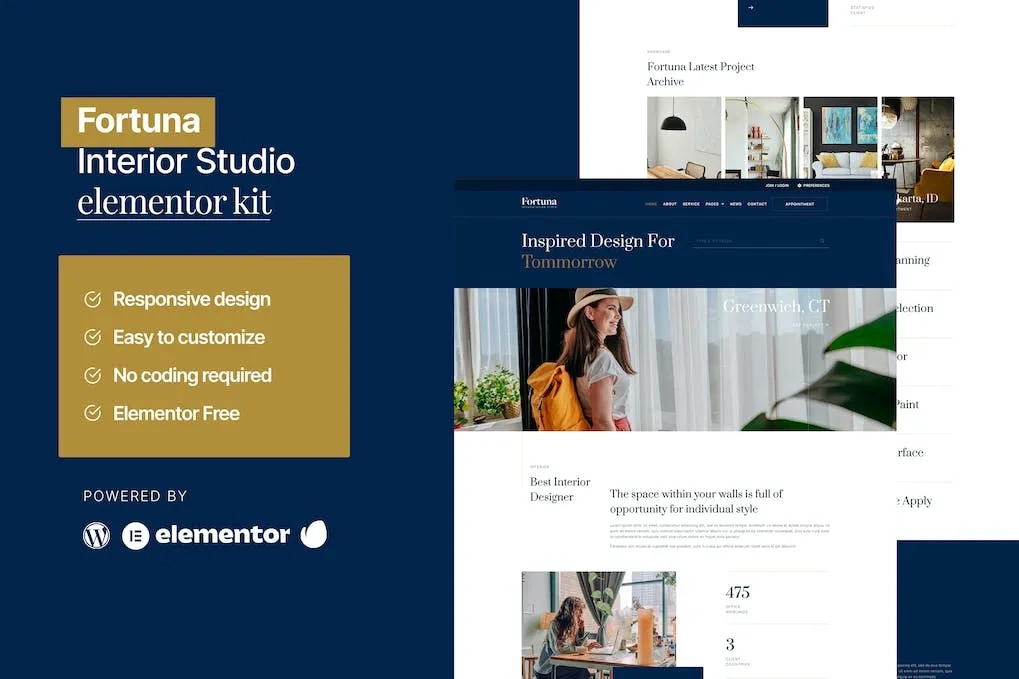 Fortuna – Interior Design Service Elementor Template