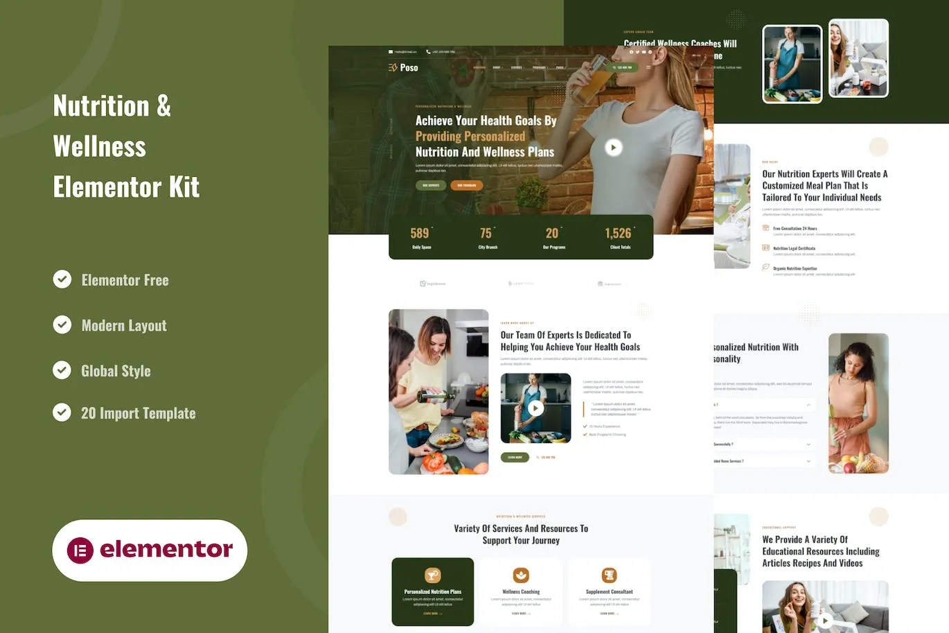 Poso – Personalized Nutrition & Wellness Elementor Template