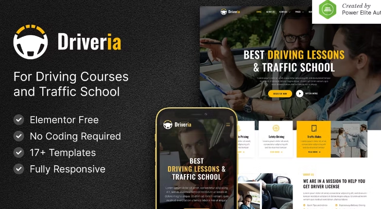 Driveria – Driving Course & Traffic School Elementor Template