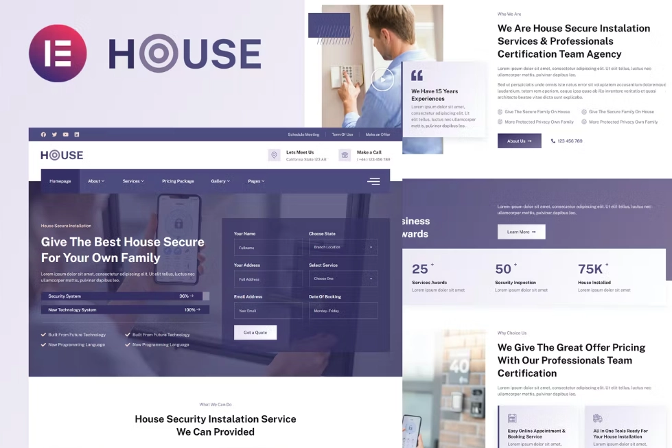 Housec – Smart Home Security Service Elementor Template