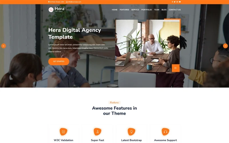 Hera – Digital Agency One page WordPress Theme