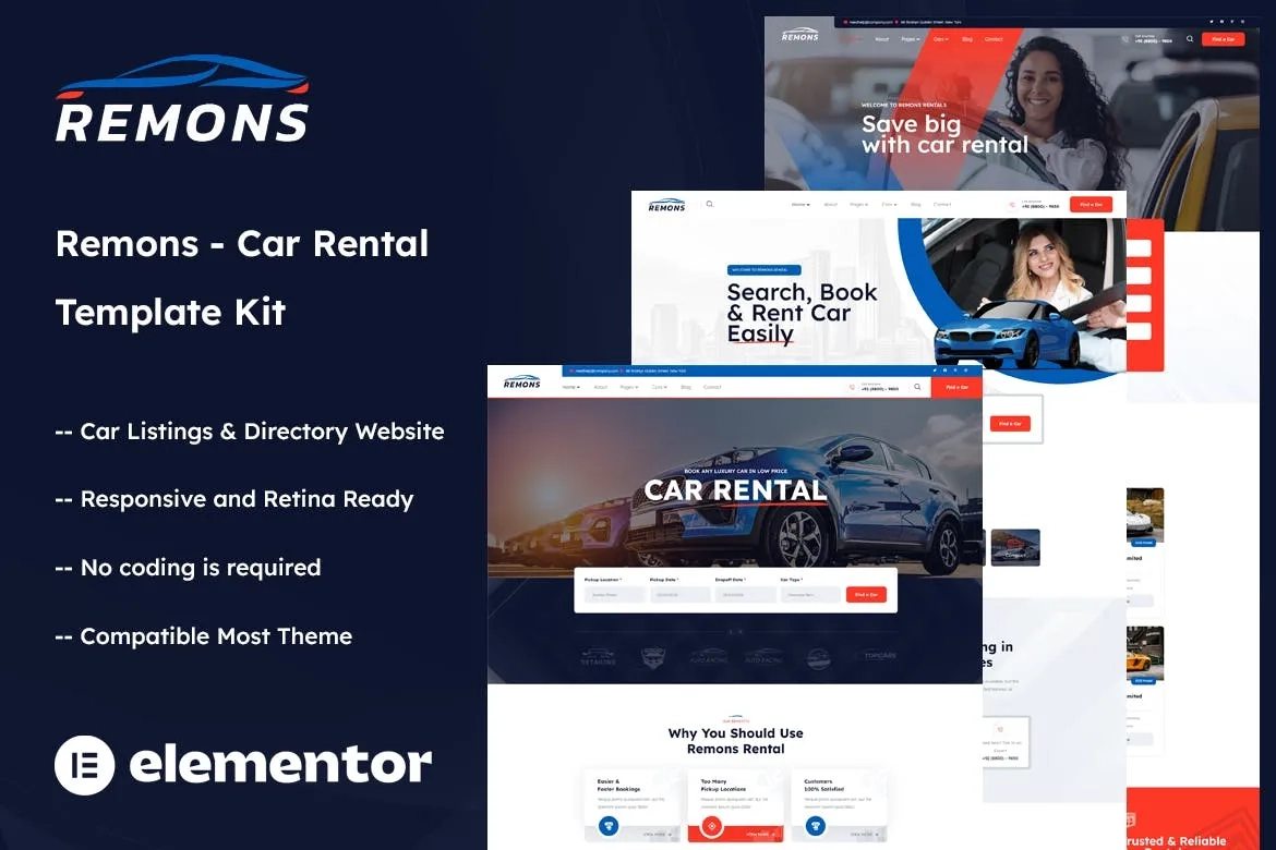 Remons – Car Rental Elementor Template