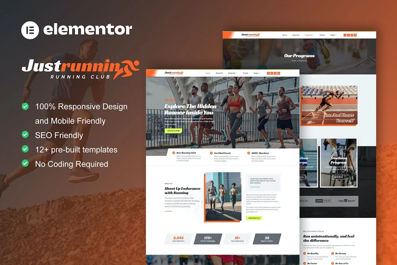 JustRunnin – Running Club Marathon & Sport Event Elementor Template
