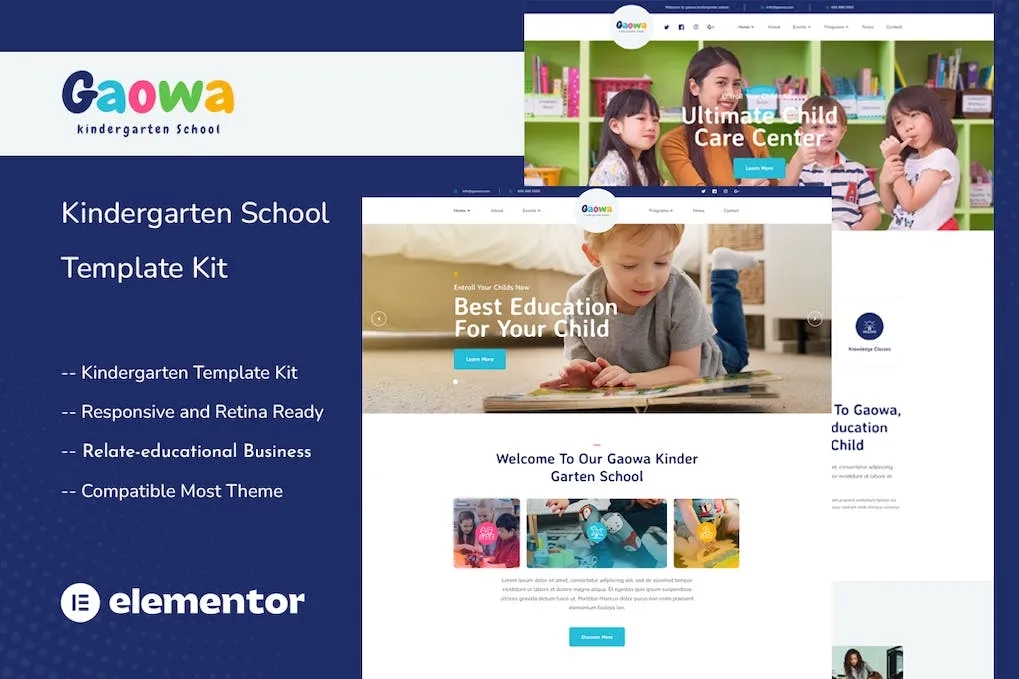 Gaowa – Kindergarten School Elementor Template