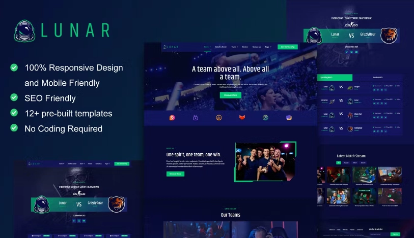 Lunar – Esports & Gaming Elementor Template