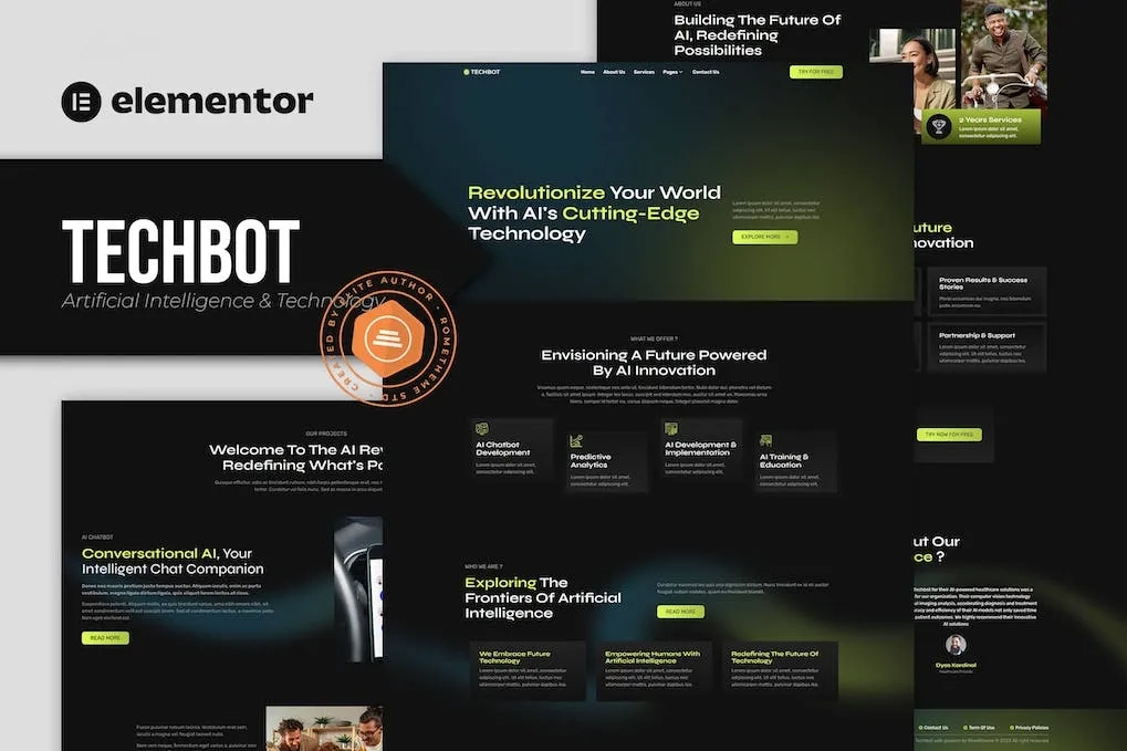 Techbot – Artificial Intelligence & Technology Services Elementor Template