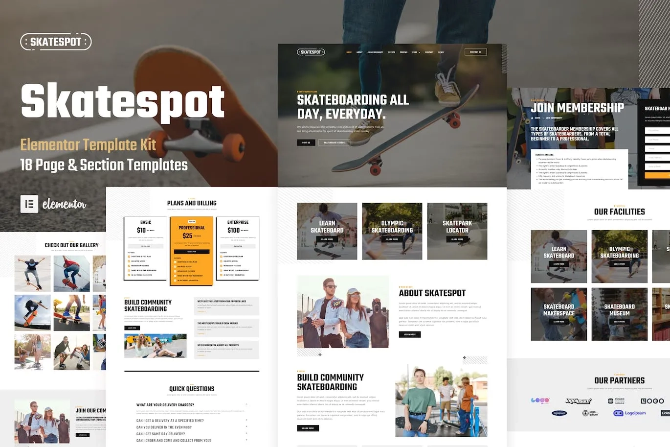 Skatespot – Skateboard Community & Skate Park Elementor Pro Template