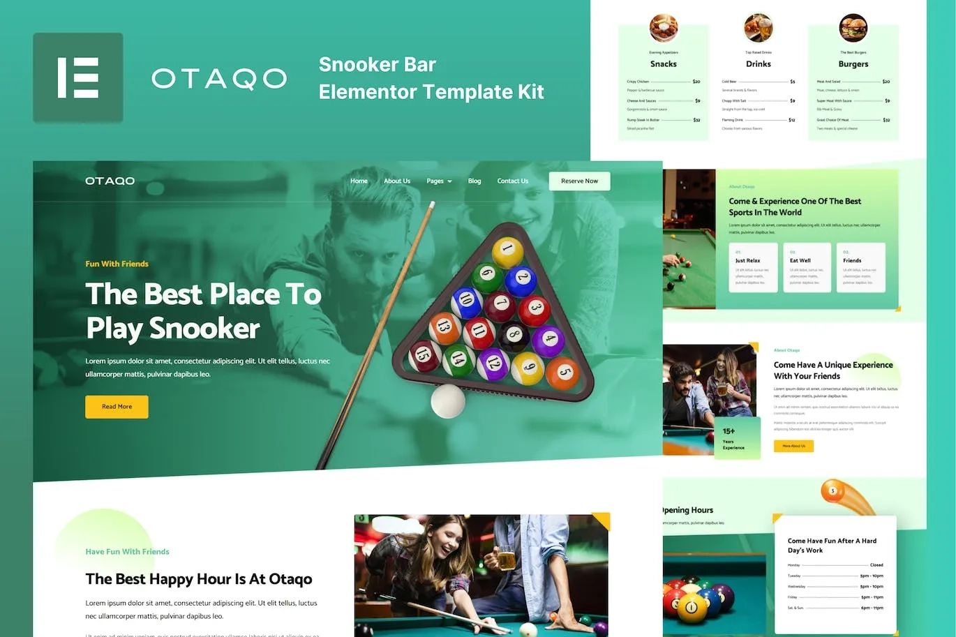 Otaqo – Snooker & Pool Bar Elementor Template