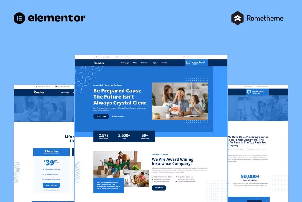 Credice – Insurance Agency Elementor Pro Full Site Template