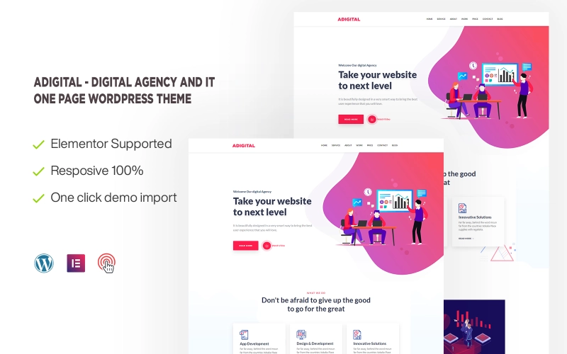 Adigital – Digital Agency and IT One page WordPress Theme