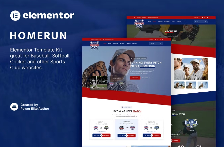 Homerun – Baseball Team & Sports Club Elementor Template
