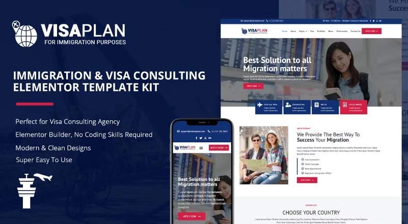 VisaPlan – Immigration & Visa Consulting Elementor Template