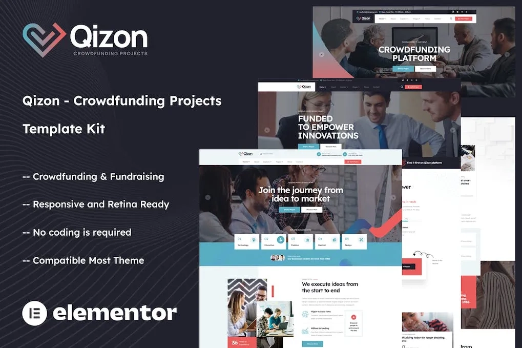 Qizon – Crowdfunding Projects Elementor Template
