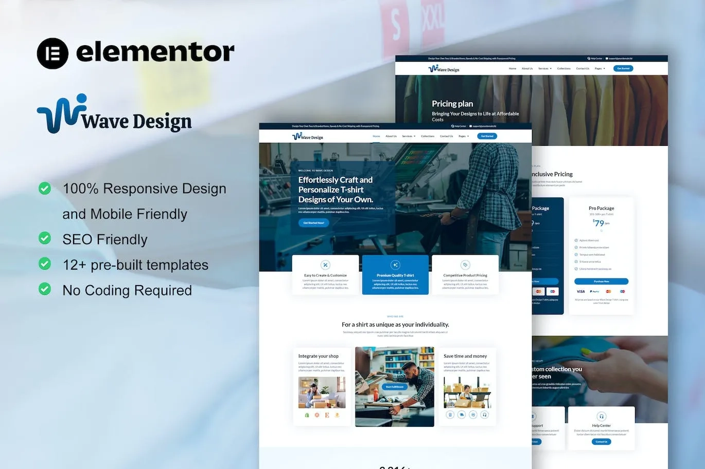 WaveDesign – T Shirt Design & Printing Service Elementor Pro Template