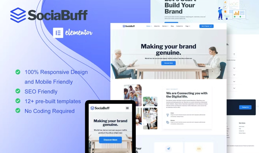SociaBuff – Social Media & Digital Agency Elementor Template