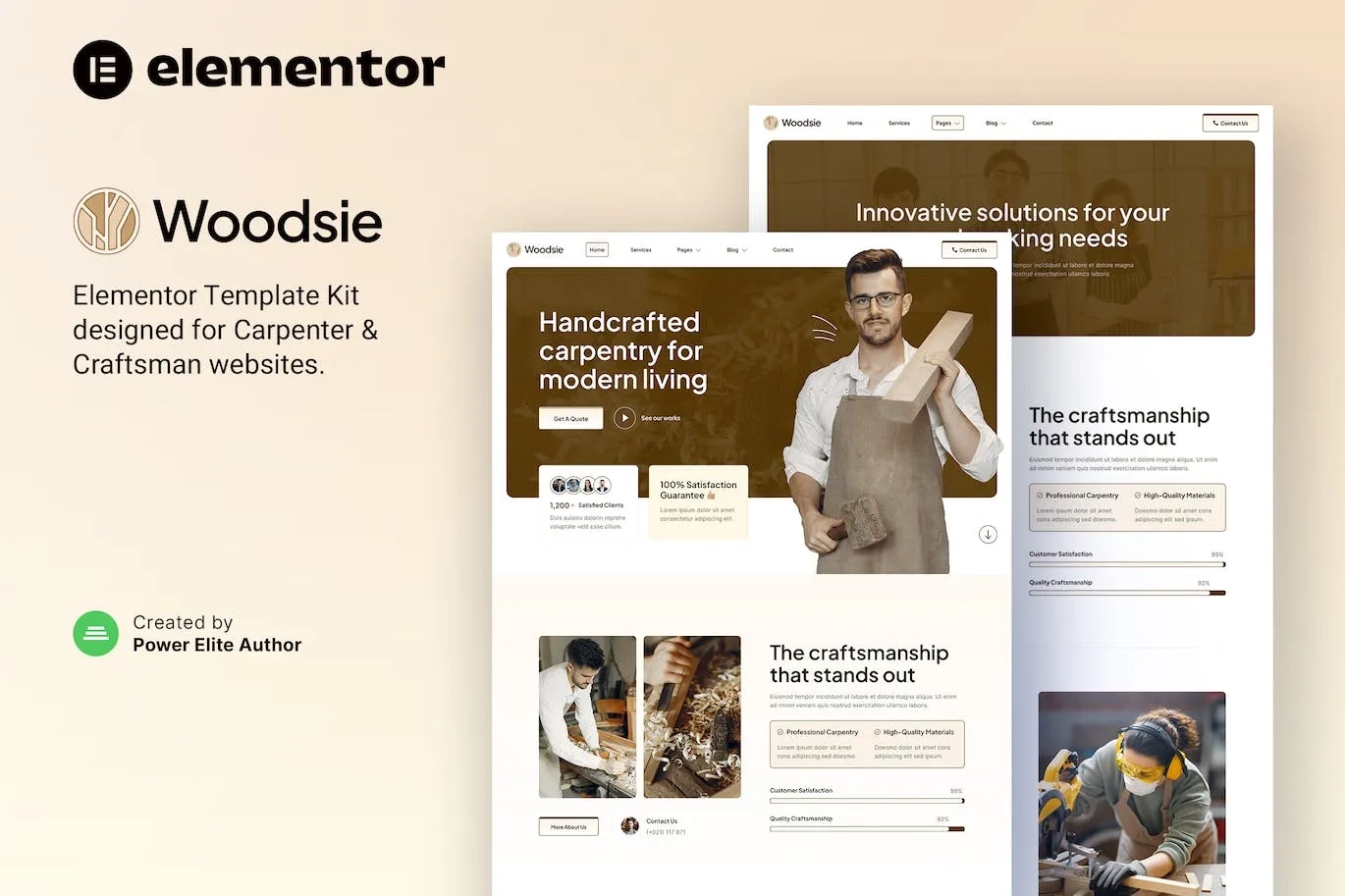 Woodsie – Carpenter & Craftsman Elementor Template