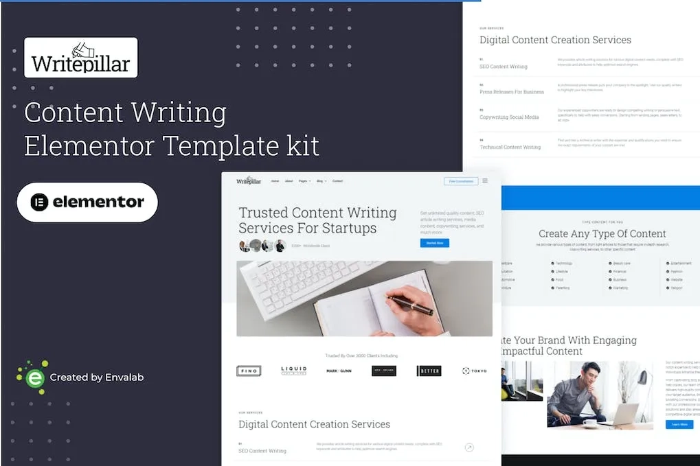 Writepillar – Content Writing Services Elementor Template