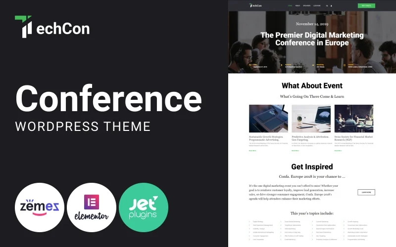 TechCon – Conference One Page Animated WordPress Elementor Theme WordPress Theme