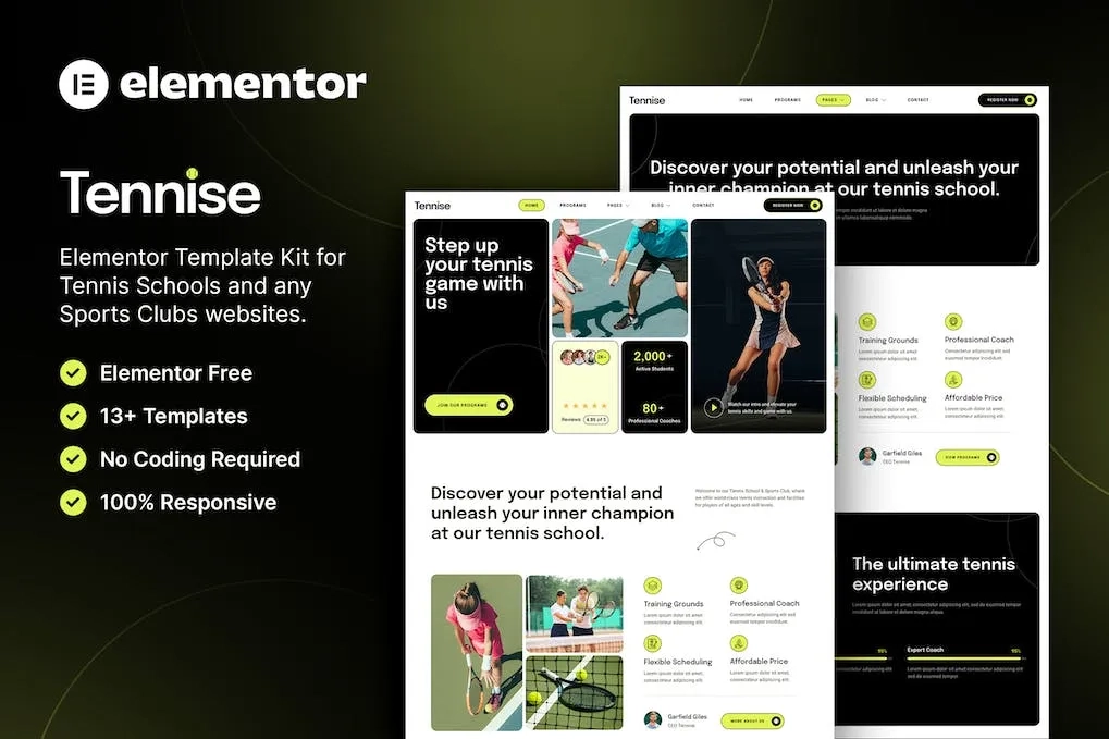 Tennise – Tennis School & Sports Club Elementor Template
