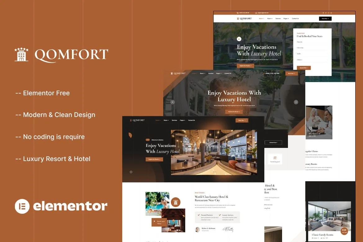 Qomfort – Hotel Booking Elementor Template