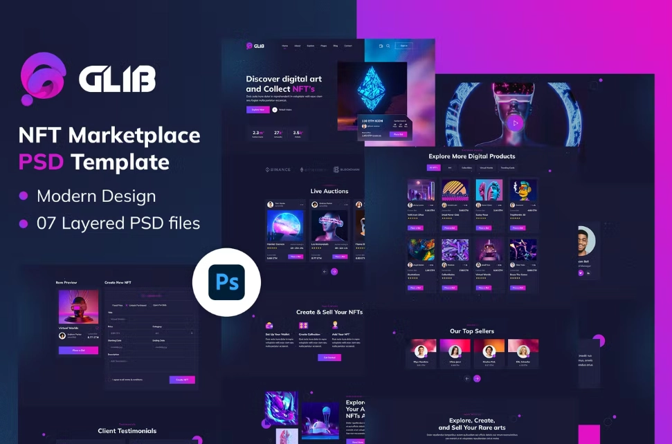 Glib | NFT Marketplace Elementor Pro Template