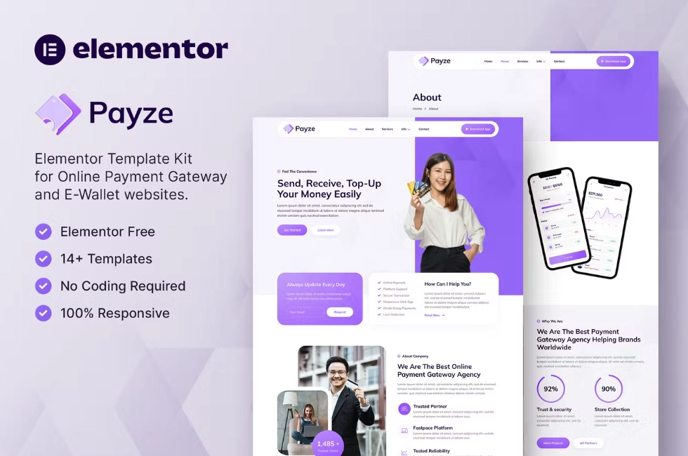 Payze – Online Payment Gateway & E-Wallet Elementor Template
