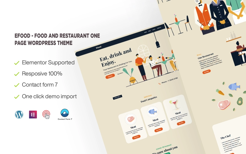 Efood – Food and Restaurant One Page WordPress Theme