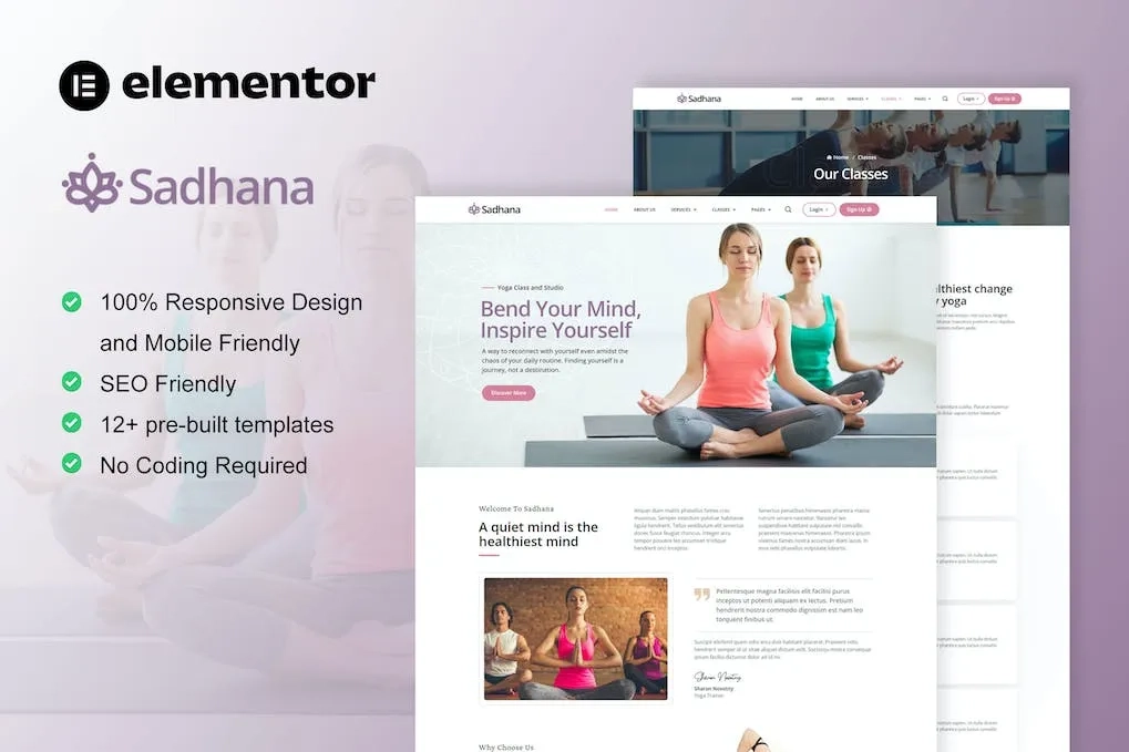Sadhana – Yoga Teacher & Studio Elementor Template