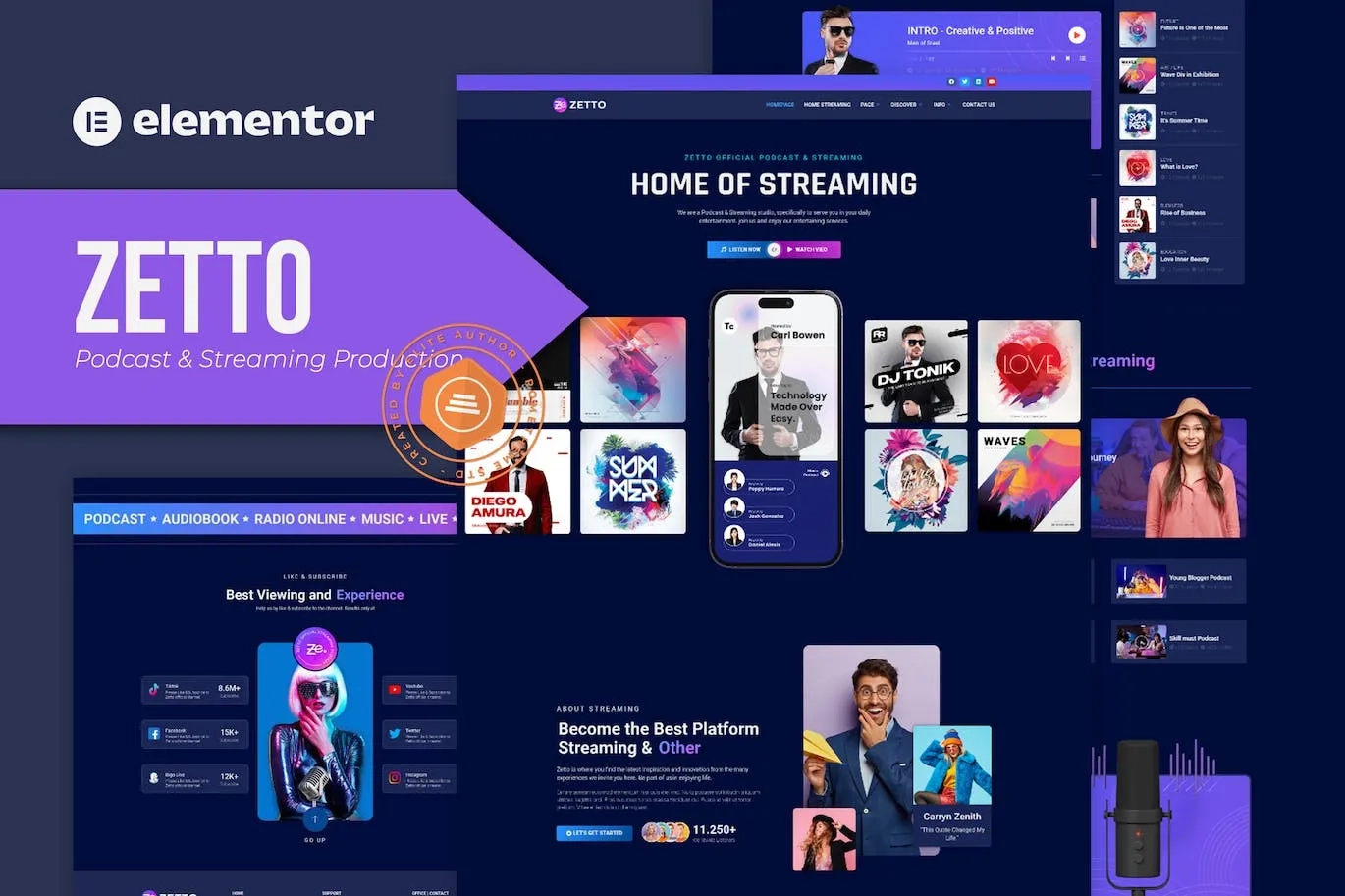 Zetto – Podcast & Streaming Production Elementor Template