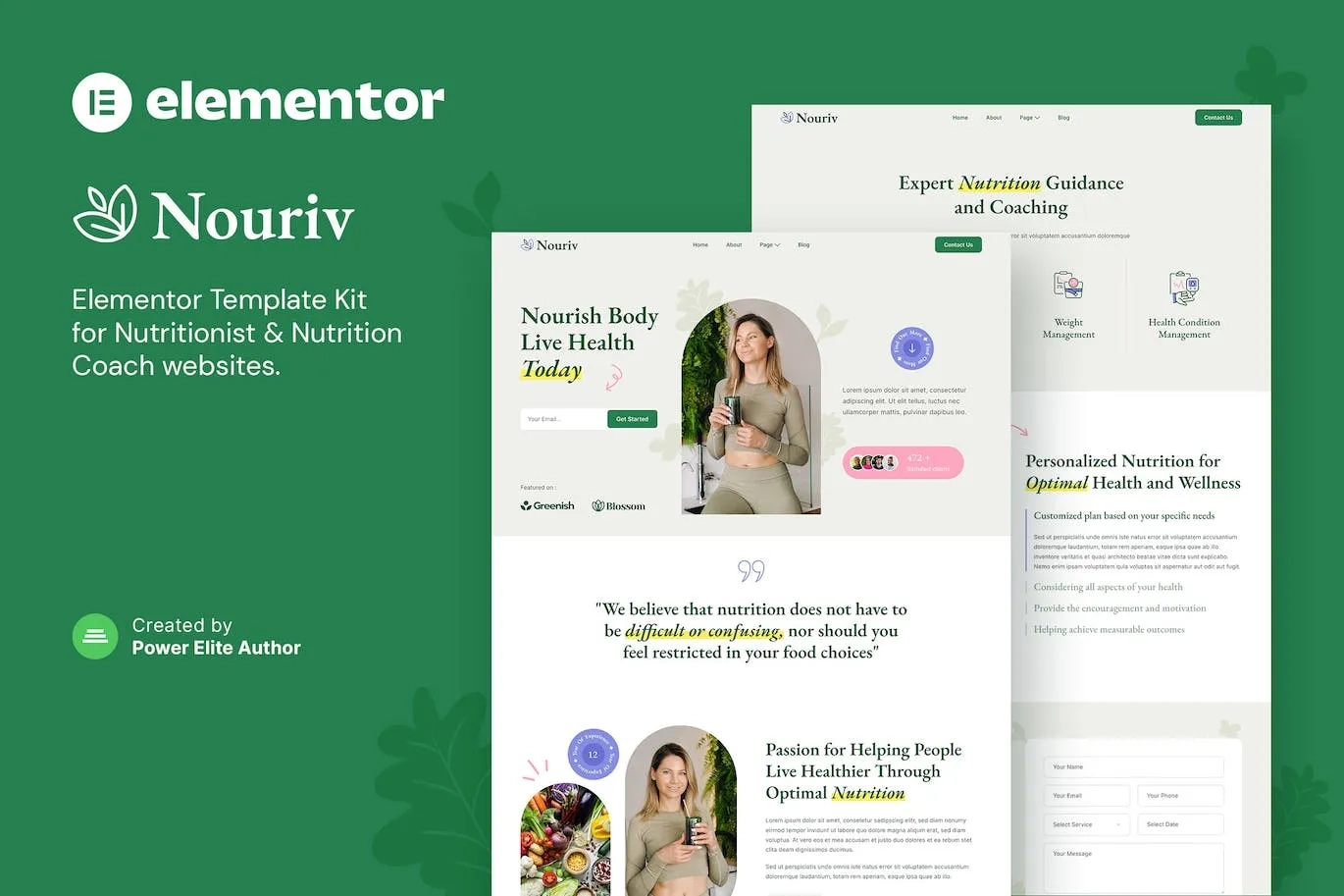 Nouriv – Nutrition Coach & Nutritionist Elementor Template
