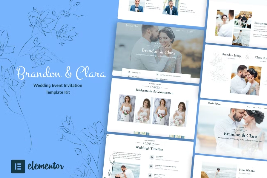 Brandon & Clara – Wedding Event Invitation Elementor Template