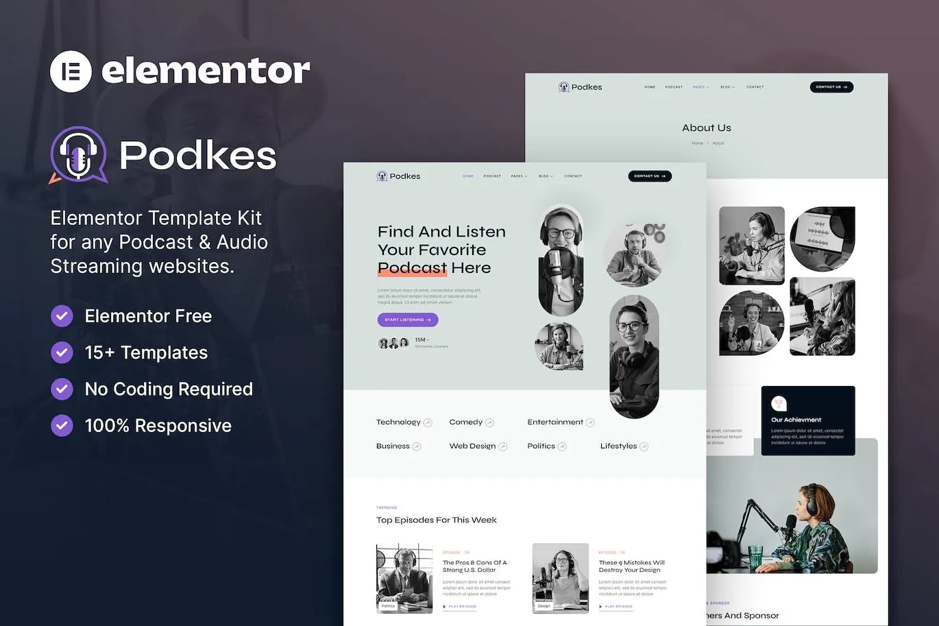 Podkes – Podcast & Audio Streaming Elementor Template