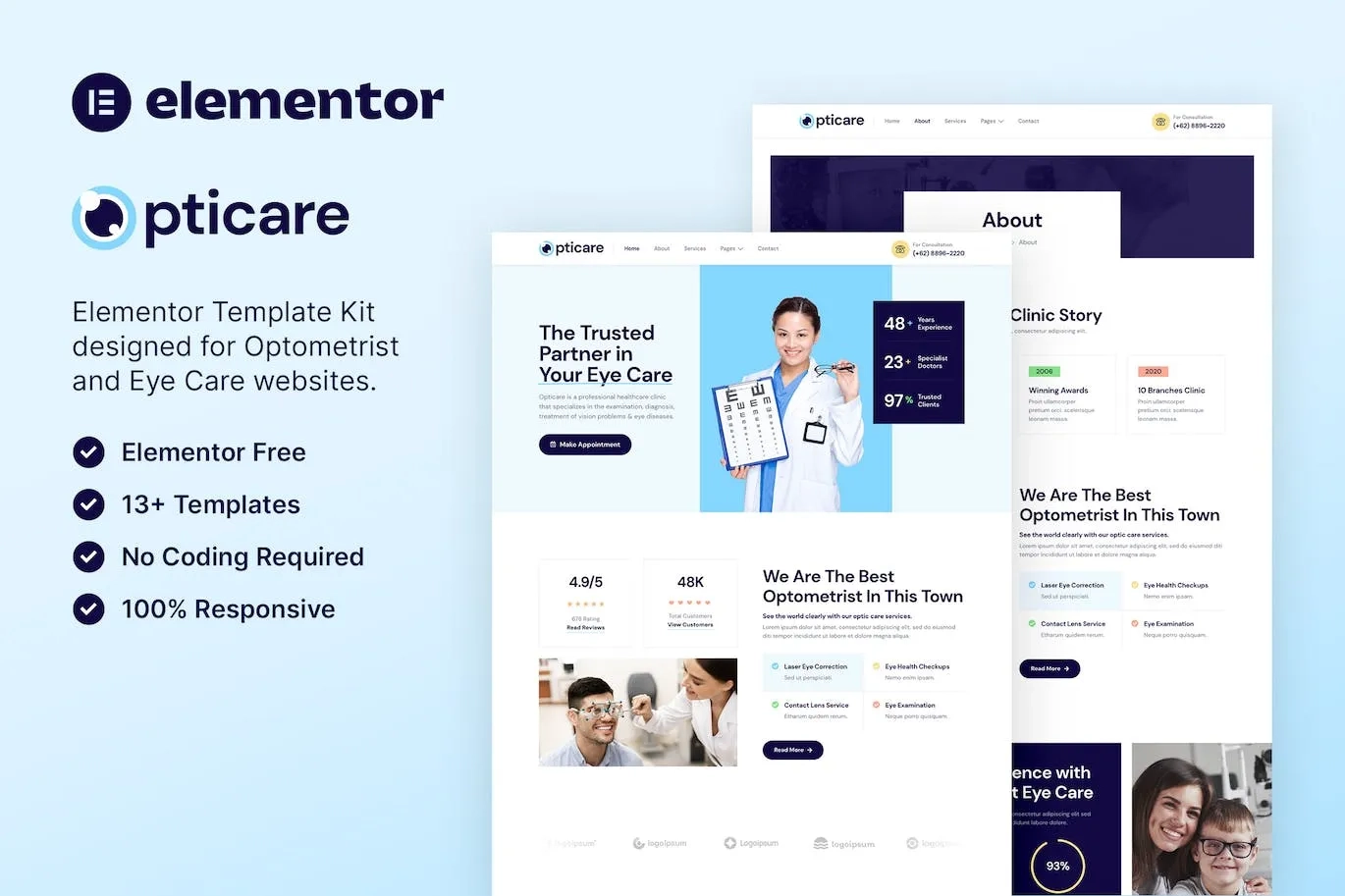 Opticare – Optometrist & Eye Care Elementor Template