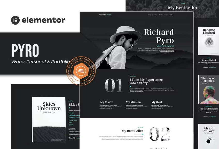 Pyro – Writer Portfolio Elementor Template