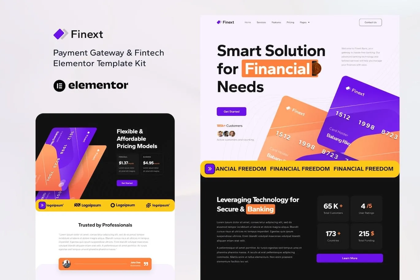 Finext – Payment Gateway & Fintech Elementor Template