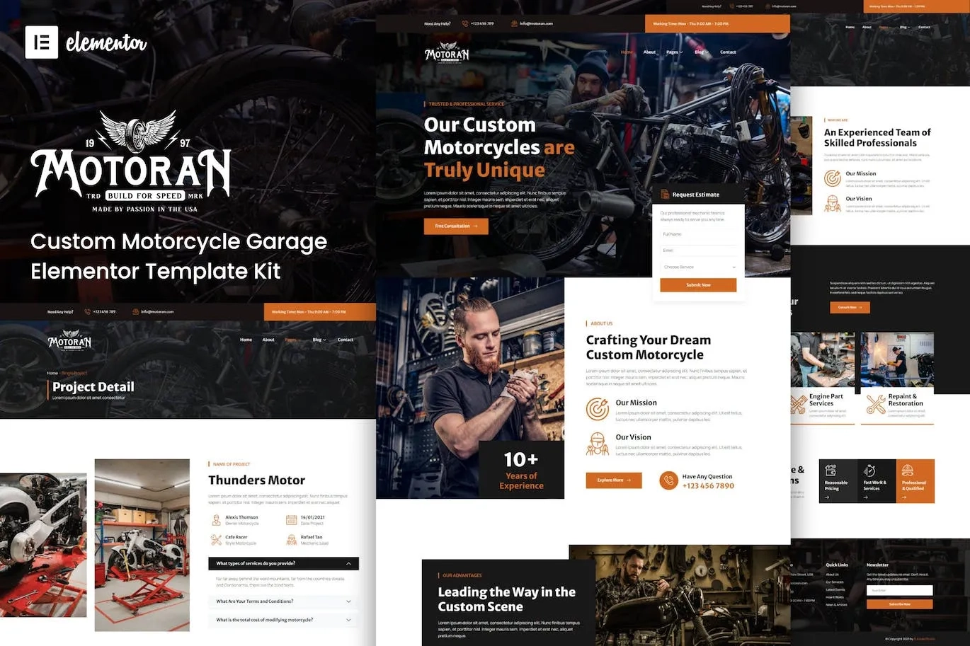 Motoran – Custom Motorcycle Garage Service Elementor Template