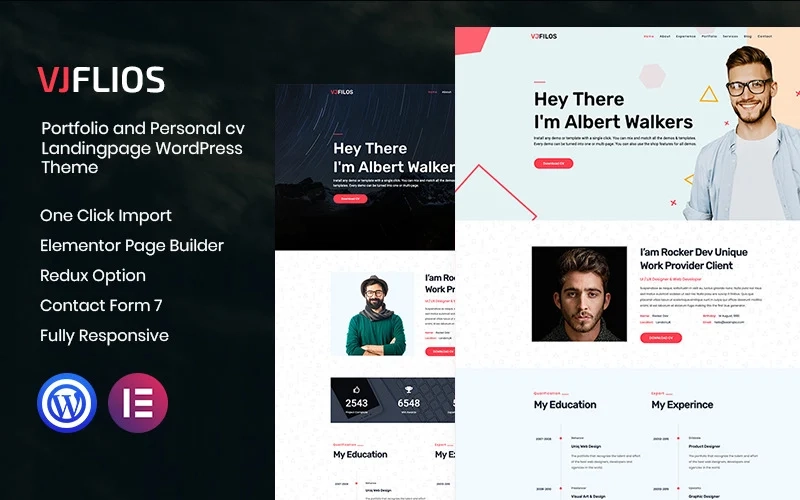Vjflios – Portfolios and Personal CV Landingpage WordPress Theme